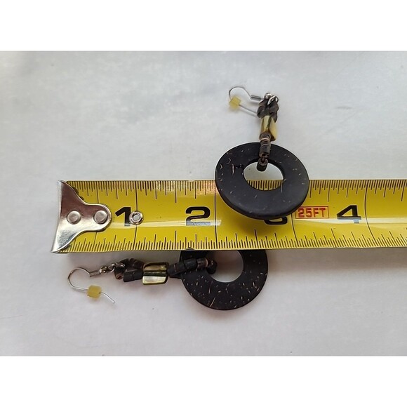 Brown And Beige Circular Beaded Dangling Earrings Vintage Costume Jewelry - Picture 9 of 10